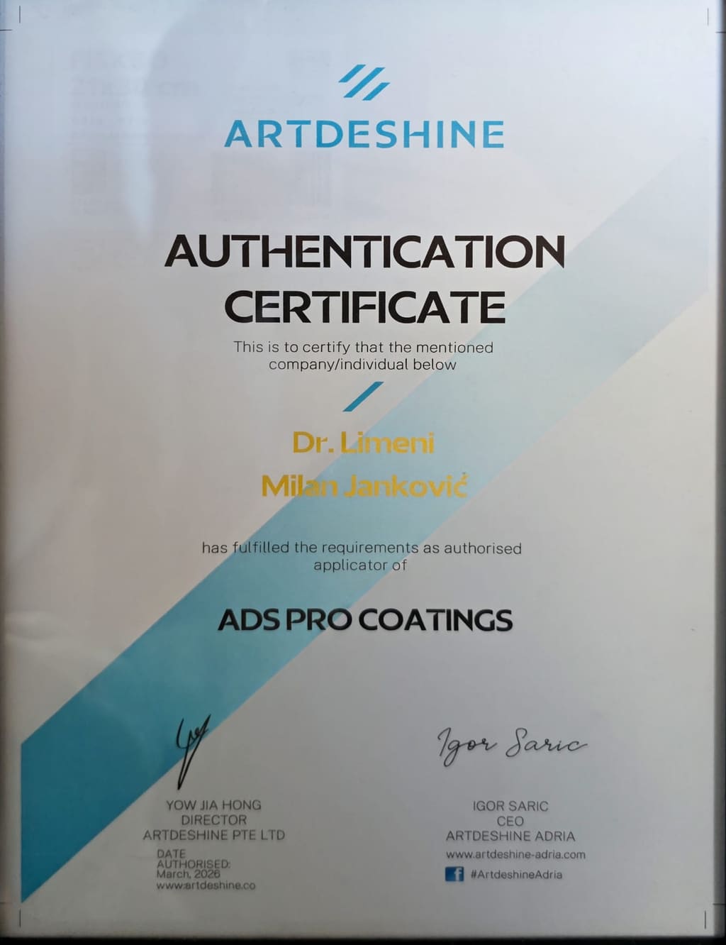 ADS PDR Certificate