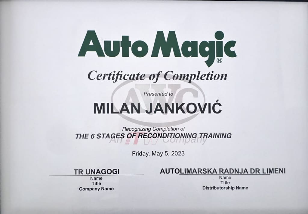 Auto Magic certificate