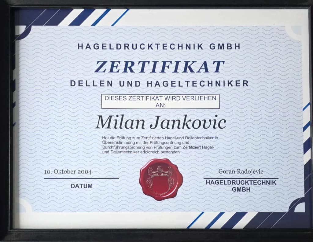 Hageldrucktechnik GmbH sertifikat, 2004